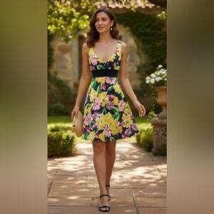 Floral V-Neck Sundress in Yellow and Pink